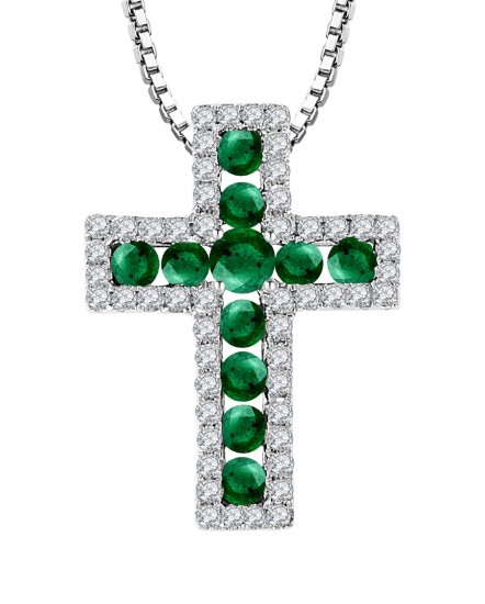 CROSS COLORED STONE DIAMOND PENDANT (TP1350)